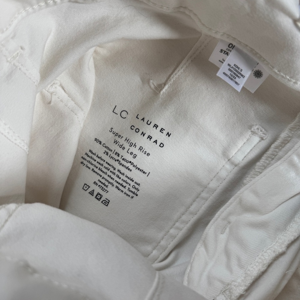 NWOT | LAUREN CONRAD KOHLS STRETCH WHITE SUPER HIGH RISE WIDE LEG CROP JEANS - Picture 8 of 8